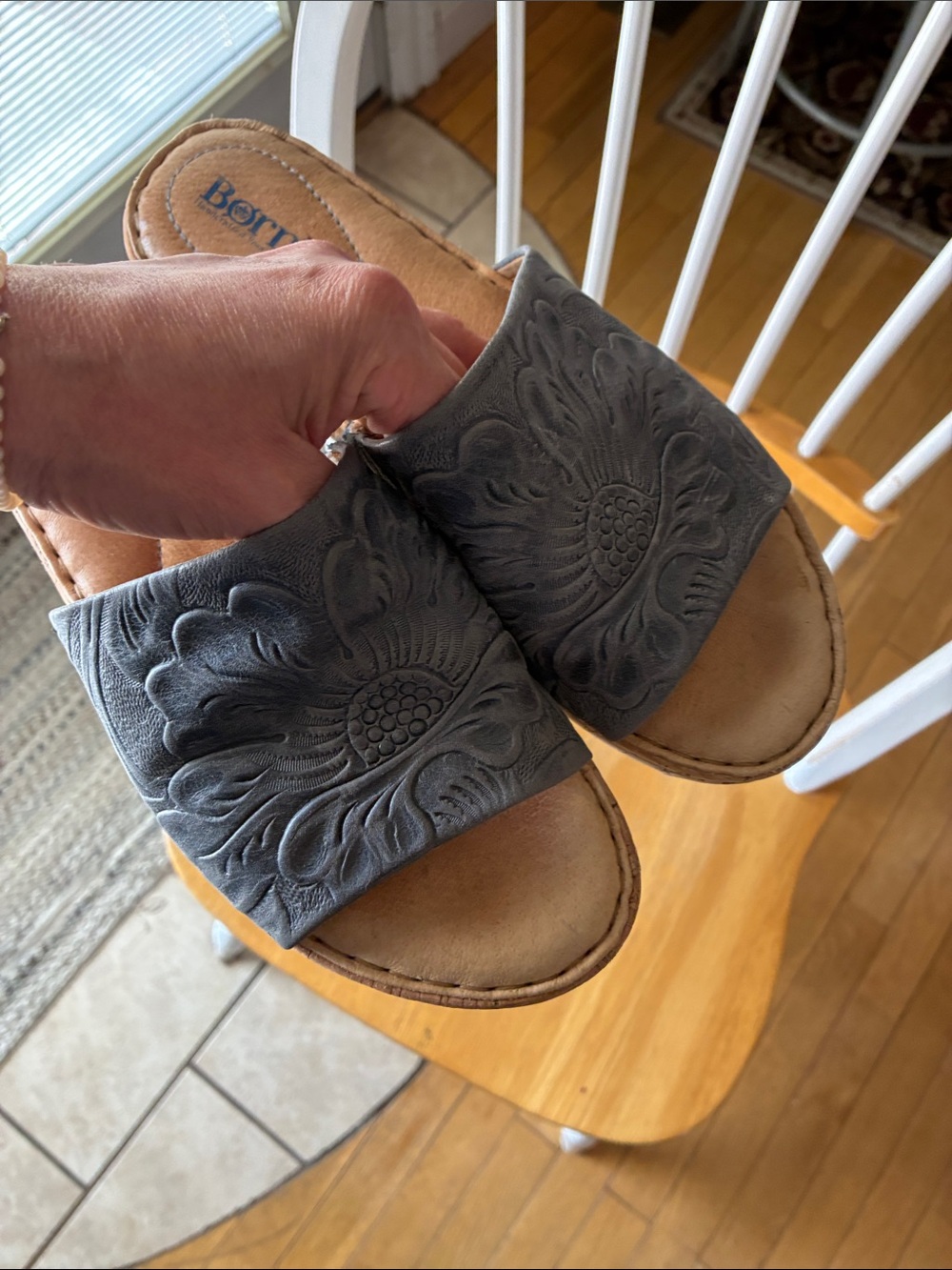 Born Embossed Gray Slide Mules - Picture 6 of 7